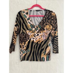 Pierri New York Women Mixed Animal Print Beaded Sweater Small Zebra Leopard
